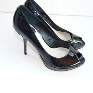 Miss Dior Escarpine Patented Leather Peep Toe Pumps Noir | size 7.5 (37.5 euro)